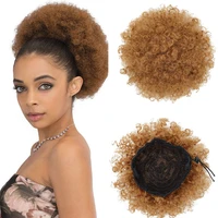 drawstring bun african american chignon bun hair pieces youngther afro black red piano color with clip short kinky curly