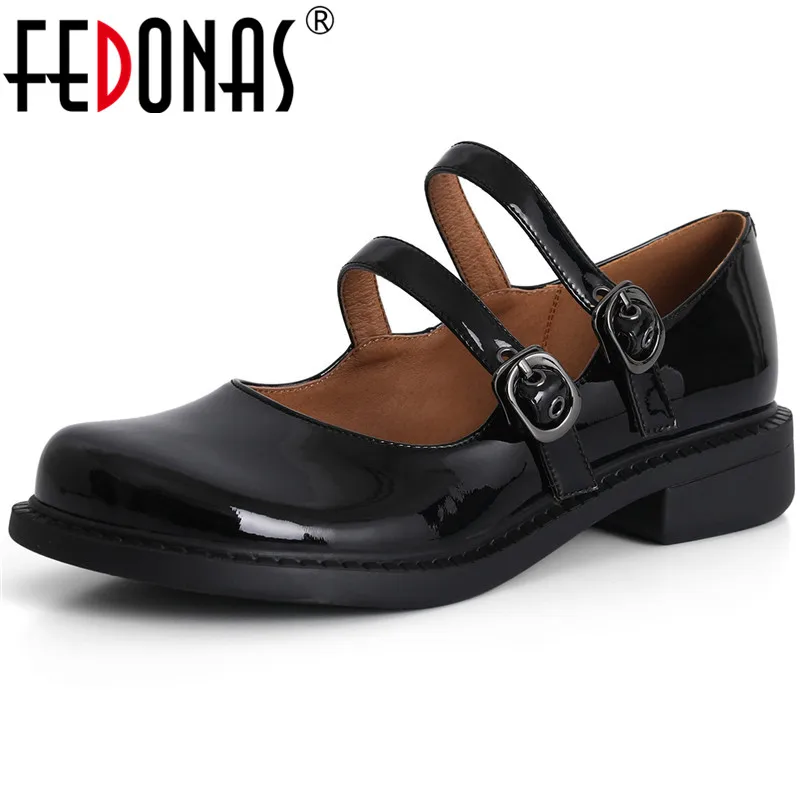 

FEDONAS Mary Jane Shoes For Women Genuine Leather Round Toe High Heels Pumps Female Buckles Summer Newest Working Shoes Woman