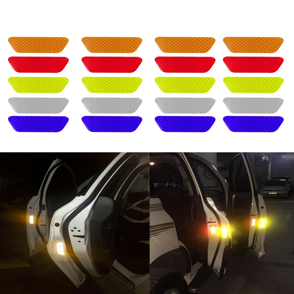 

LEEPEE 4 Pieces/set Car Reflective Stickers Car Door Wheel Eyebrow Sticker Decal Warning Tape Reflective Strips Safety Mark