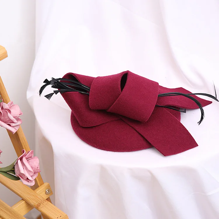 Шляпка женская кружевная с перьями 100% австралийская шерсть фетровая шляпка для