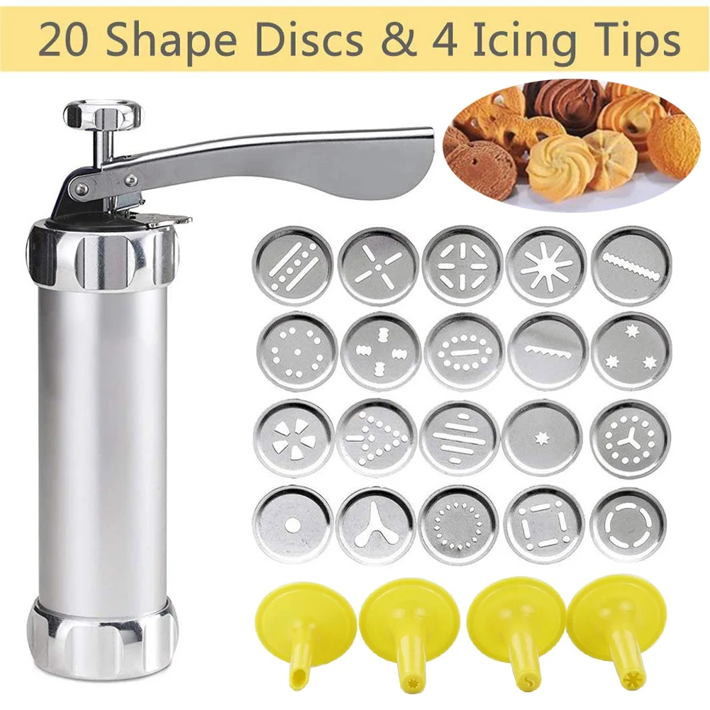 Baking Tools Manual Biscuit Cookie Press Stamps Set Cake Decorating Maker with 4 Nozzles 20 Stainless Steel Molds |