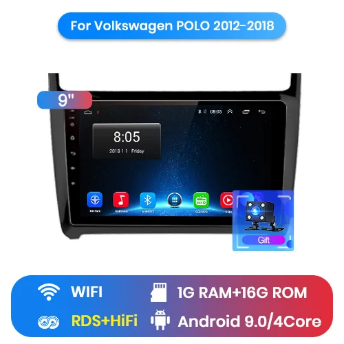 WIFI (1GB 16GB) Junsun V1Android 9,0 2G+ 32G DSP автомобильный Радио мультимедийный видео плеер для Фольксваген Поло 2012- седан навигация 2 din без dvd - Цвет: WIFI (1GB 16GB)