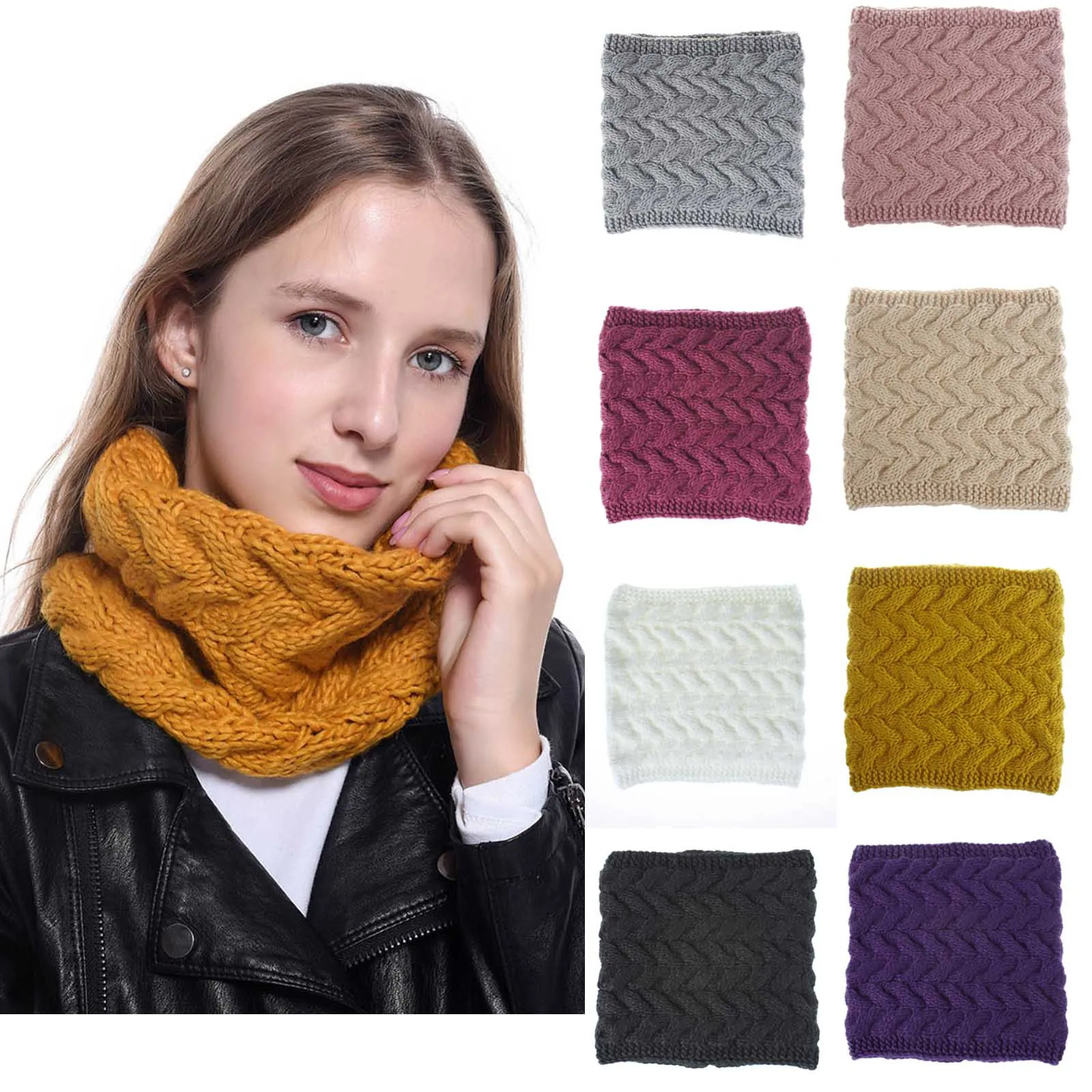 

Зимний женский модный вязаный шарф ручной работы сохраняющий тепло эластичный однотонный шейный платок шарф без ворса Удобный головной уб...