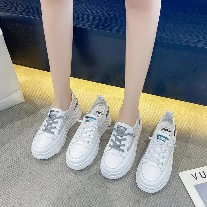 Women Genuine Leather Sneakers White Casual Shoes Fashionable Comfortable Vulcanized Shoe Woman Lace-up Flats Autumn Sneaker