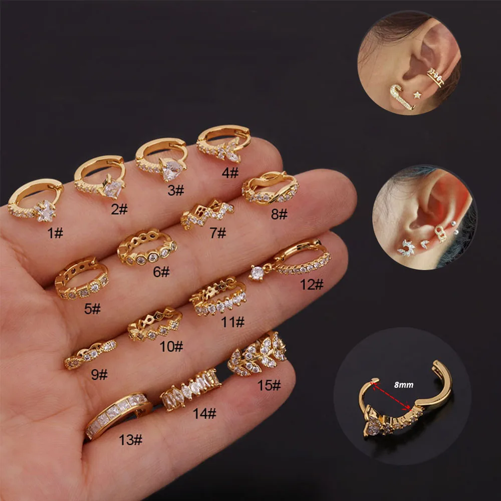 

2020 Top 1pc 20G CZ Ear Piercing Jewelry Steel Cartilage Helix Tragus Daith Conch Rook Snug Lobe Hoop Earring Body Jewelry Stud