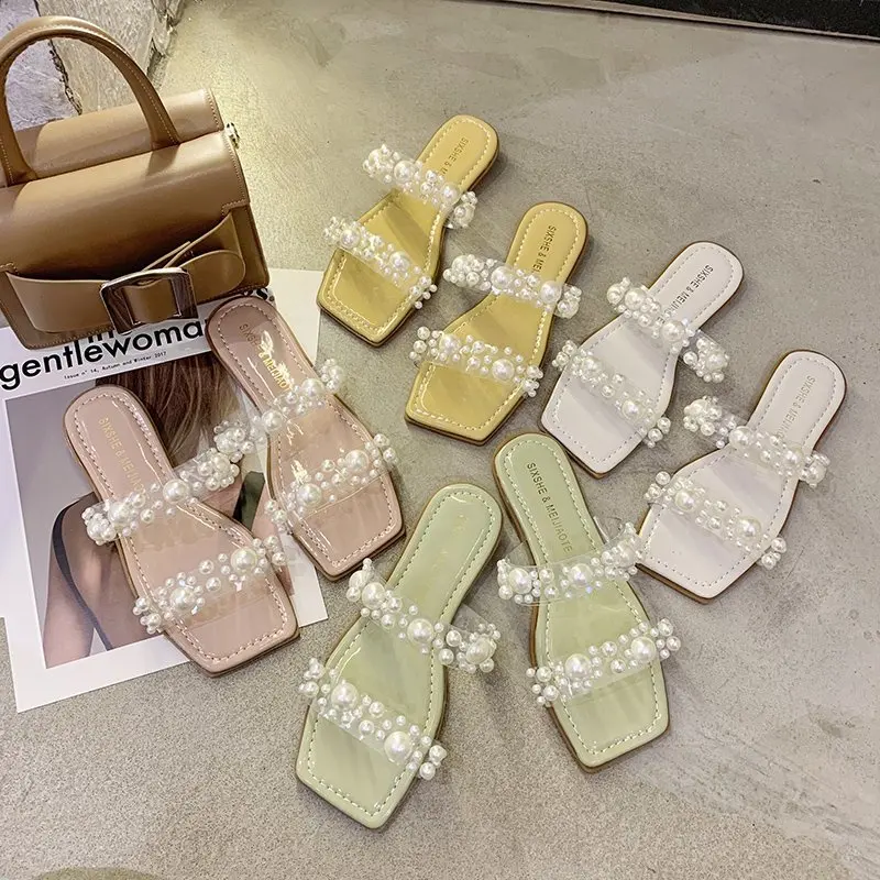 

Flat Shoes Female Slippers Soft Luxury Slides Rubber Flip Flops Slipers Women String Bead Comfort Designer Hawaiian Summer 2021