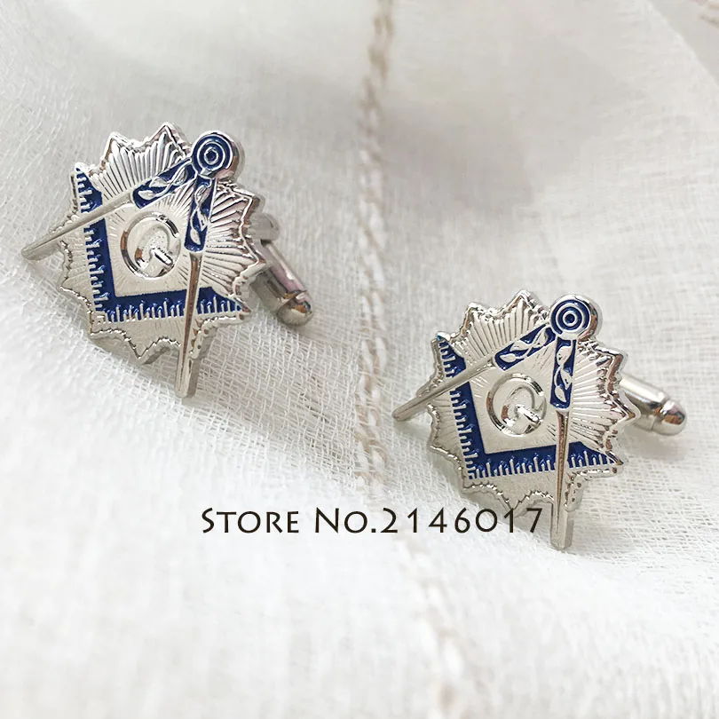 

100 Pairs Masonic Cufflinks Square and Compass with Sunburst Custom Cuff Link for the Freemason Newly Silver Color Blue Lodge