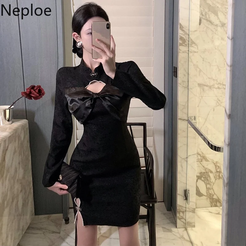 Женское платье в китайском стиле Neploe элегантное облегающее с вырезами