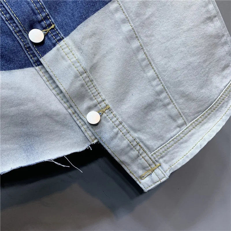 

2021 Summer Women Original European New Irregular Contrast Color Denim Skirt Ladies A- Line Fashion Tie Dye Jeans Mini Skirt