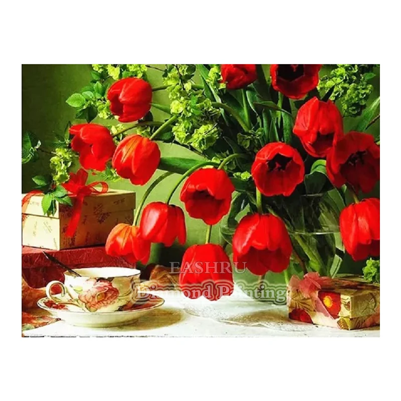EASHRU тюльпан цветок чашка с кофе алмазная Вышивка крестиком квадратная дрель