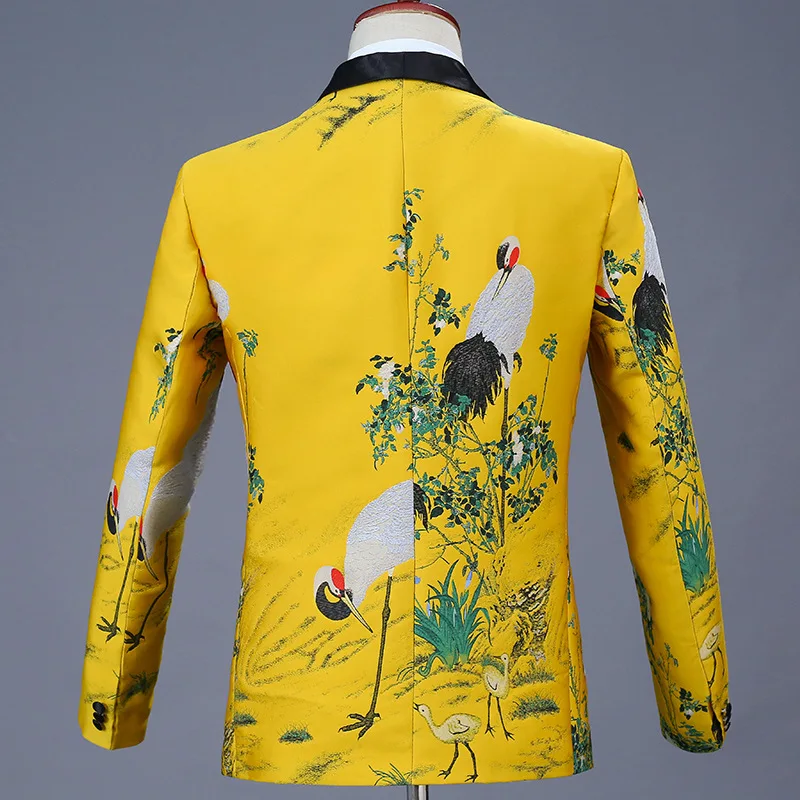 

Evening Party Banquet Dinner Men's Large Size Yellow Single Button Suits with Pants Fashion Design Male Dancer Singer Stage Wear