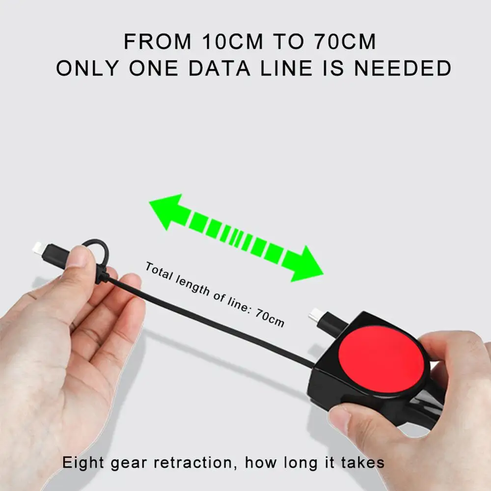 Car Charger Quick Charge 3.1A with Dual Retractable Cable Multifunctional 3 in 1 Compatible Android Type-C iPhone |