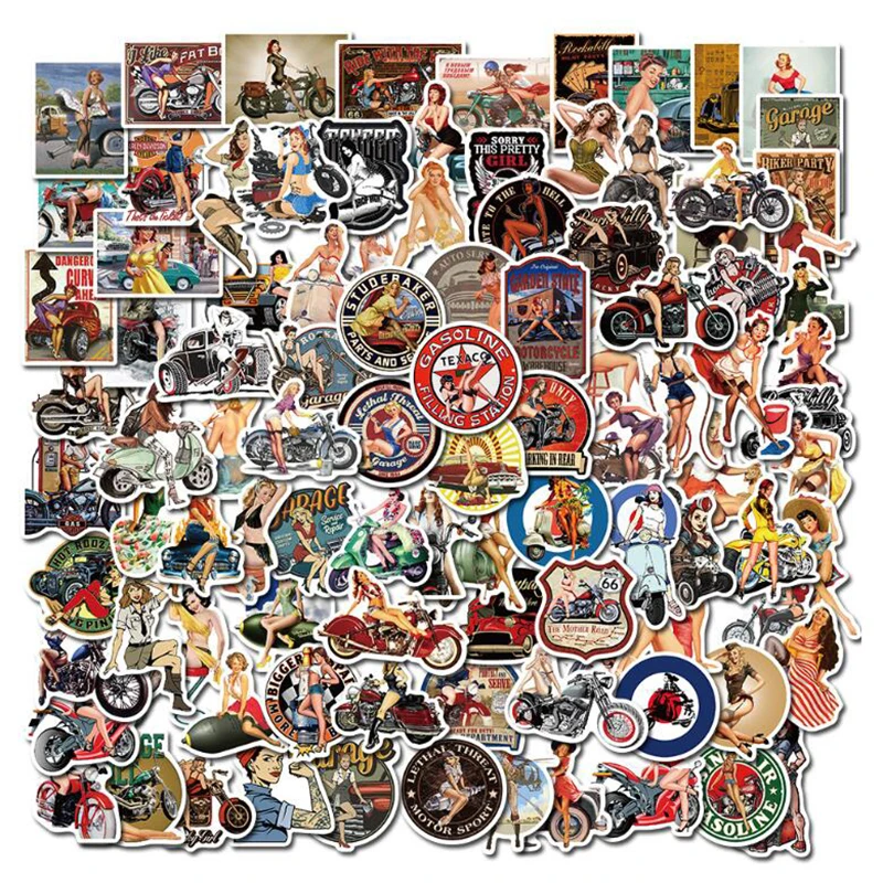 LL-136 # европейские и американские мотоциклетные Ретро Девушки 100/шт ПВХ наклейки