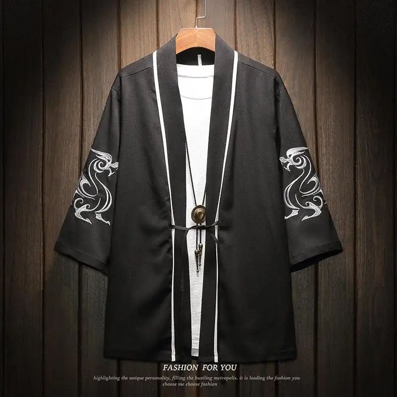 Летняя Новинка для мужчин Haori одежда Винтаж Китайский дракон солнцезащитный крем классический кардиган блузка кимоно топ азиатского Аниме Косплей рубашка 5XL - Цвет: Style N