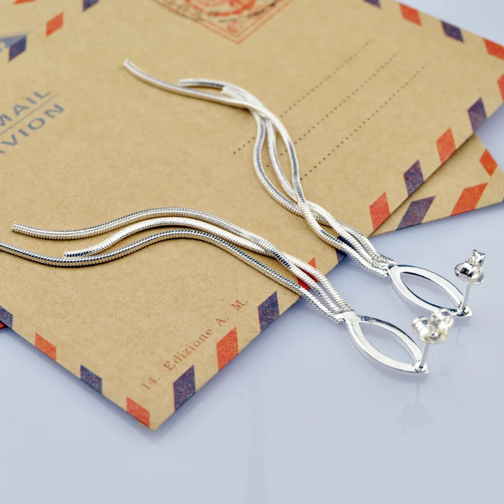 В винтажном стиле Однотонные 925 стерлингового серебра контракт свисающие серьги