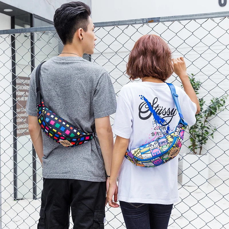 

Canvas Chest Bag Cartoon Printing Waist Pack Designer Brand Casual Hip Hop Sports Fanny Pack for Women and Men
