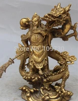 good10chinese fengshui bronze guan gong yu warrior god sword stand in dragon statue