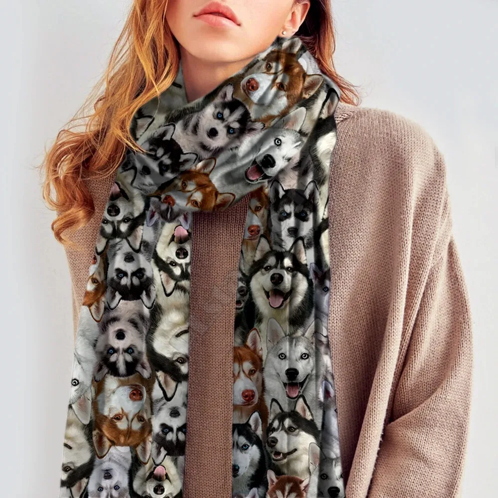 

Husky 3D Printed Imitation Cashmere Scarf Autumn And Winter Thickening Warm Funny Dog Shawl Scarf