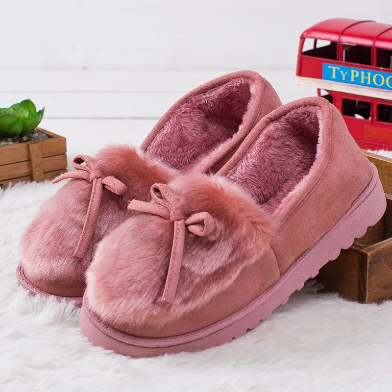 

Winter Platform Shoes Women Outdoor Home Slippers Female Winter Fur Slides House Sandals Fuzzy Slippers Ladies Cute Loafers Bow