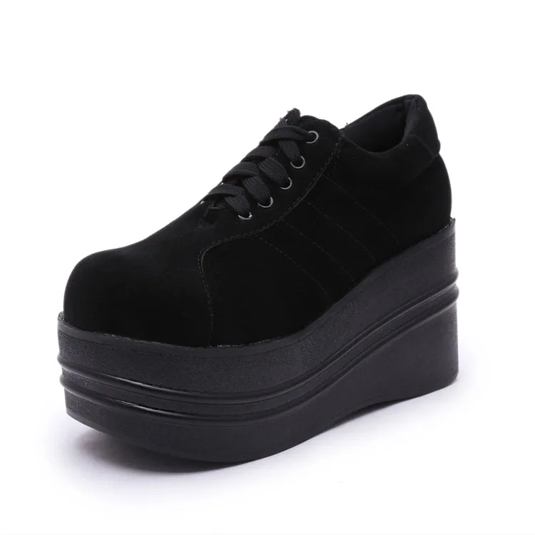 

9CM Women Platform Sneakers 2020 Suede Spring New Hick Bottom All Black Round Head High Heel Causal Shoes Zapatos De Muje