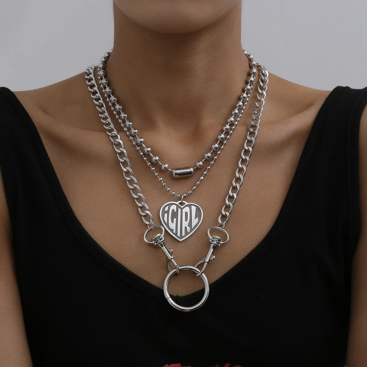 

3pcs/set Vintage Heart Pendant Embossed Letter Necklace Multilayer Women Choker Long Chain Necklaces Harajuku Punk Jewelry Gift