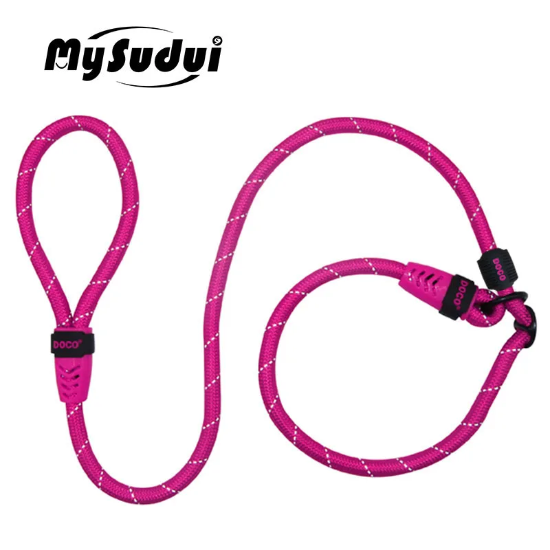 fuchsia MySudui Светоотражающий Поводок для собак, нейлоновый ремень для собак, поводок для бега светится в темноте, поводок для домашних животных, черный питбультерьер - Цвет: fuchsia