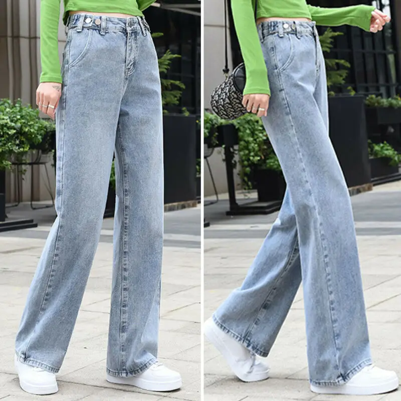 

Women High Waist Denim Straight Wide Leg Jeans Trousers Baggy Casual Long Pants