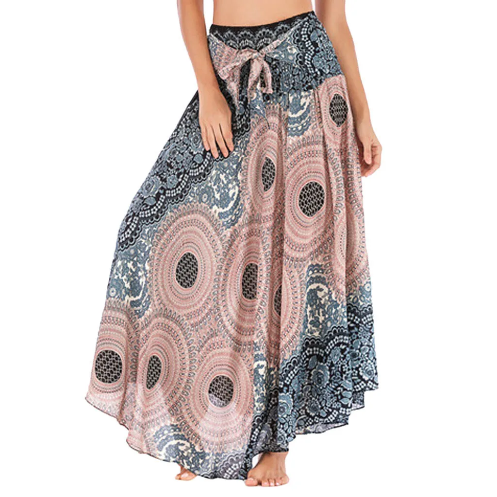 

New Design Fashion Women Beach Style print Long Skirt Hippie Bohemian Gypsy Boho Flowers Elastic Waist Floral Halter Skirt