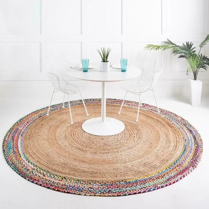 

Rug Round Natural Jute & Cotton Reversible Floor Modern Living Area Carpet Rug Home Decoration