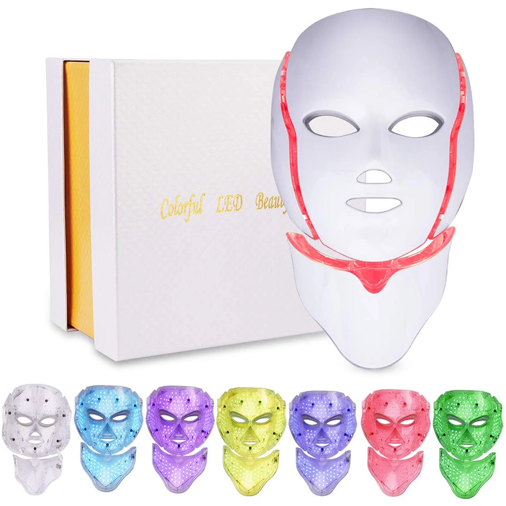 

LED Facial Mask with Neck Skin Rejuvenation Tightening Tighten Acne Anti Wrinkle Beauty Treatment Korean Photon Therapy Spa Home