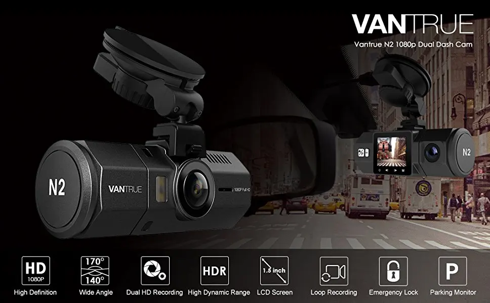 VANTRUE N2 Передняя и кабина двойной объектив Dash Cam 1080P+ 720P Автомобильный видеорегистратор камера видео рекордер с g-сенсором, режим парковки Dashcam