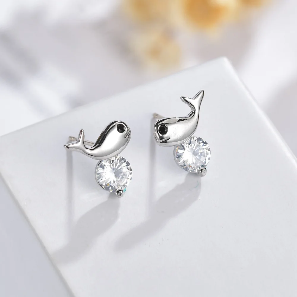 

KAROPEL 925 Silver Luxury Earrings Crown Dolphin Zircon Earrings Hypoallergenic Small Hoop Earings for Women Fashion Jewellery
