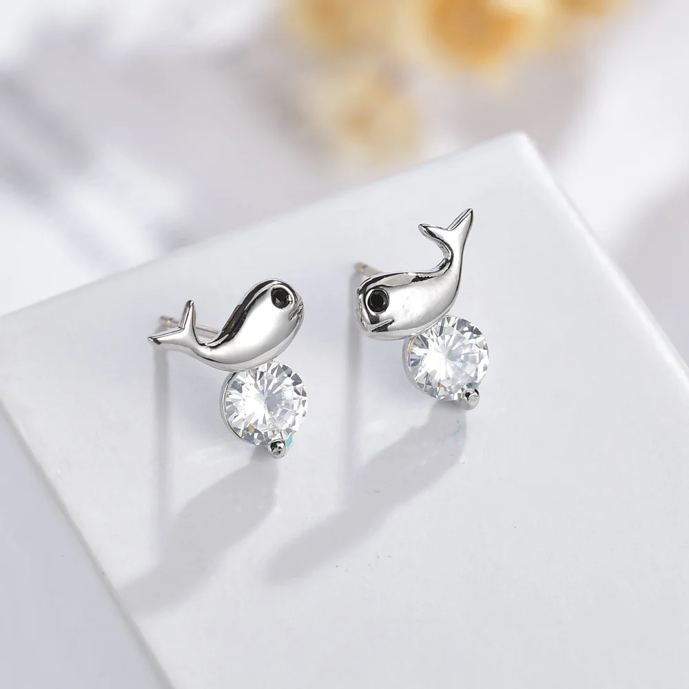 

Роскошные серьги KAROPEL из серебра 925 пробы, серьги в виде короны, дельфина, циркониевые гипоаллергенные маленькие серьги-кольца для телефона