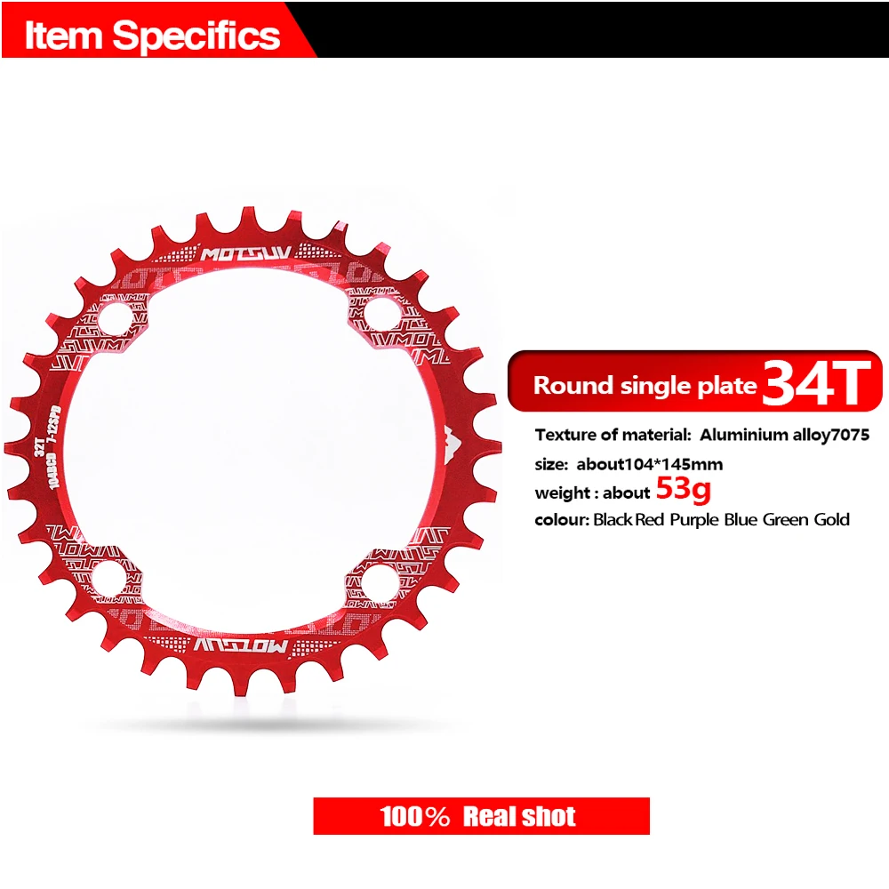 Bicycle Crank 104BCD Round Shape Narrow Wide 32T/34T/36T/38T MTB Chainring Bicycle Chainwheel Bike Circle Crankset Single Plate