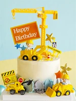 building construction toys 1st birthday decorations cars party tower crane excavator bulldozer engineering truck cake topper