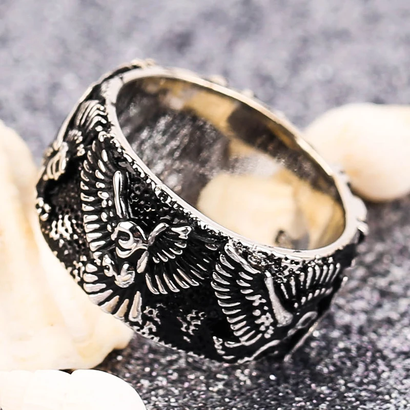 

Vintage Silver Color Black Eagle and Branch Wide Band Ring Men Women Viking Punk Party Rings Fashion Lovers Jewelry Gift B4M902