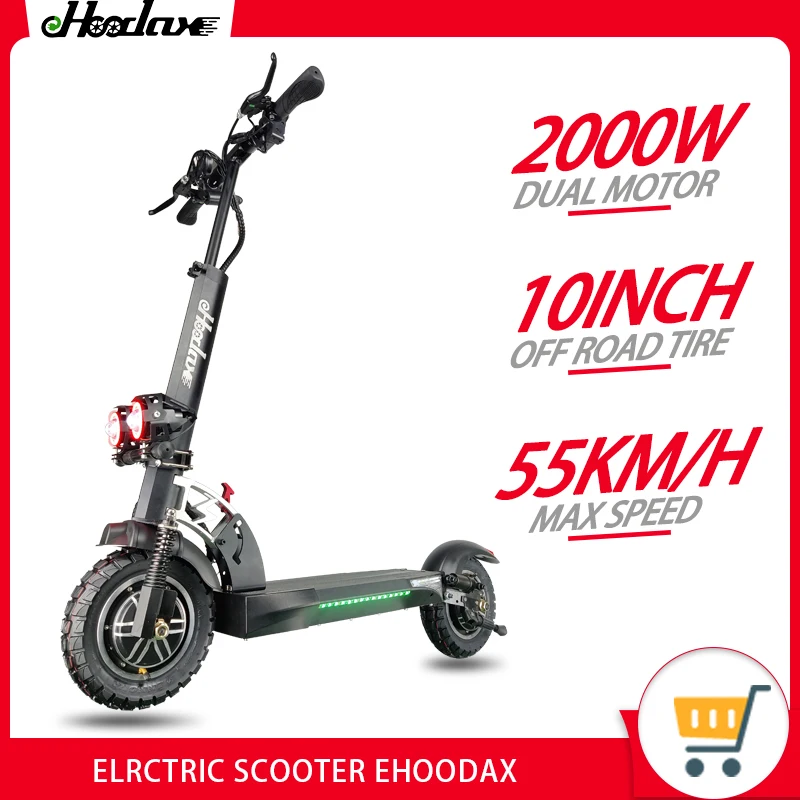 

HOODAX Electric Scooter For Adult 55 KM/H Max Speed 2000W Dual Motor 10 Inch Offroad Tire Foldable Two Wheel Electric Scooter