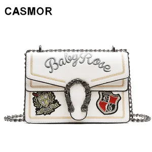 Женская сумка с вышитым значком CASMOR, модная сумка с клапаном на цепочке, женская сумка на плечо с индивидуальным замком, женская сумка-мессенджер