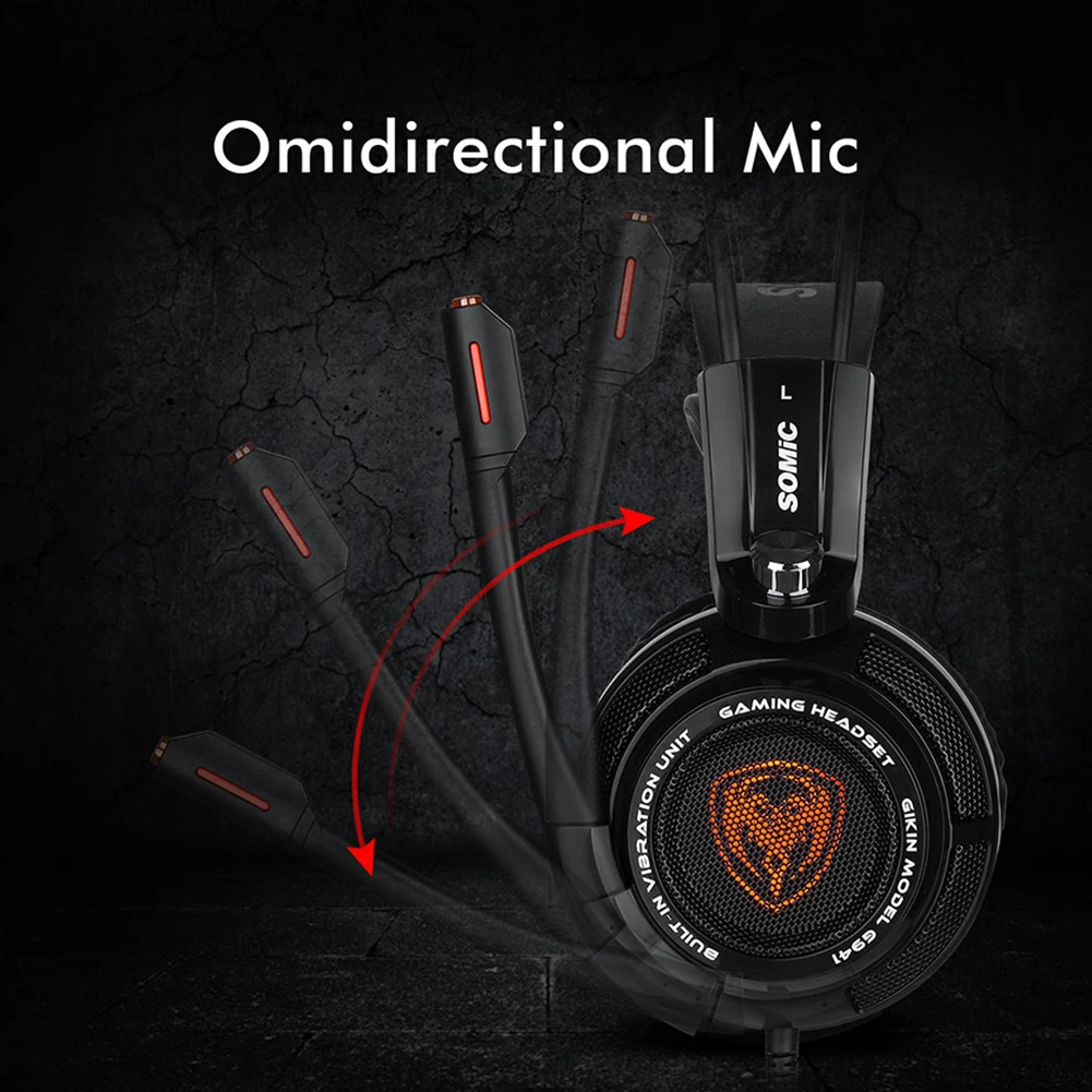 

G941 7.1 Virtual Surround Sound With Microphone Vibration USB Charging Volume Control Soft Earmuffs For PC Gamer Gaming Headset