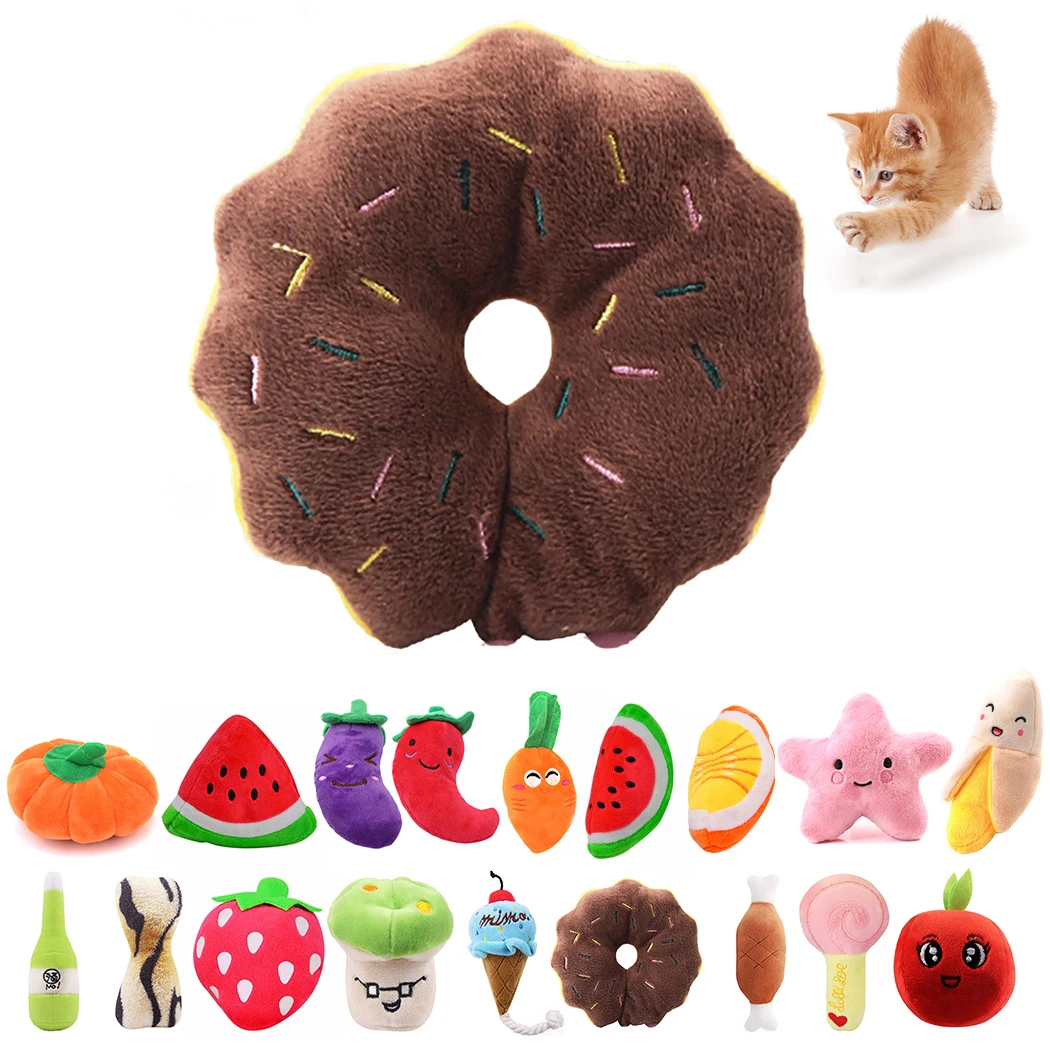 

2PCS Doughnut Pet Toy Interactive Bite-resistant Plush Cat Toy Squeaky Dog Toy Pet Training Toys Dog Funny Favor Toy Accessories