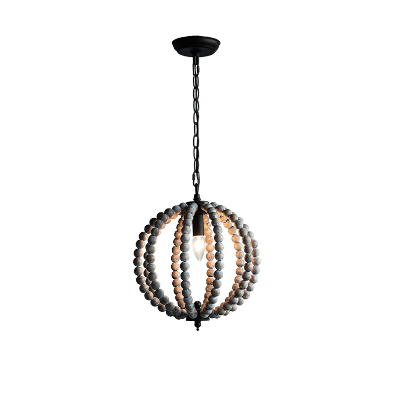 Винтажный подвесной светильник с деревянной бусиной в деревенском стиле