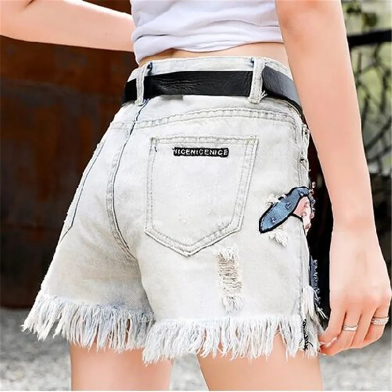 Новый летний Джинсовые шорты тяжелый Бисер слон шикарные блестящие с рваными