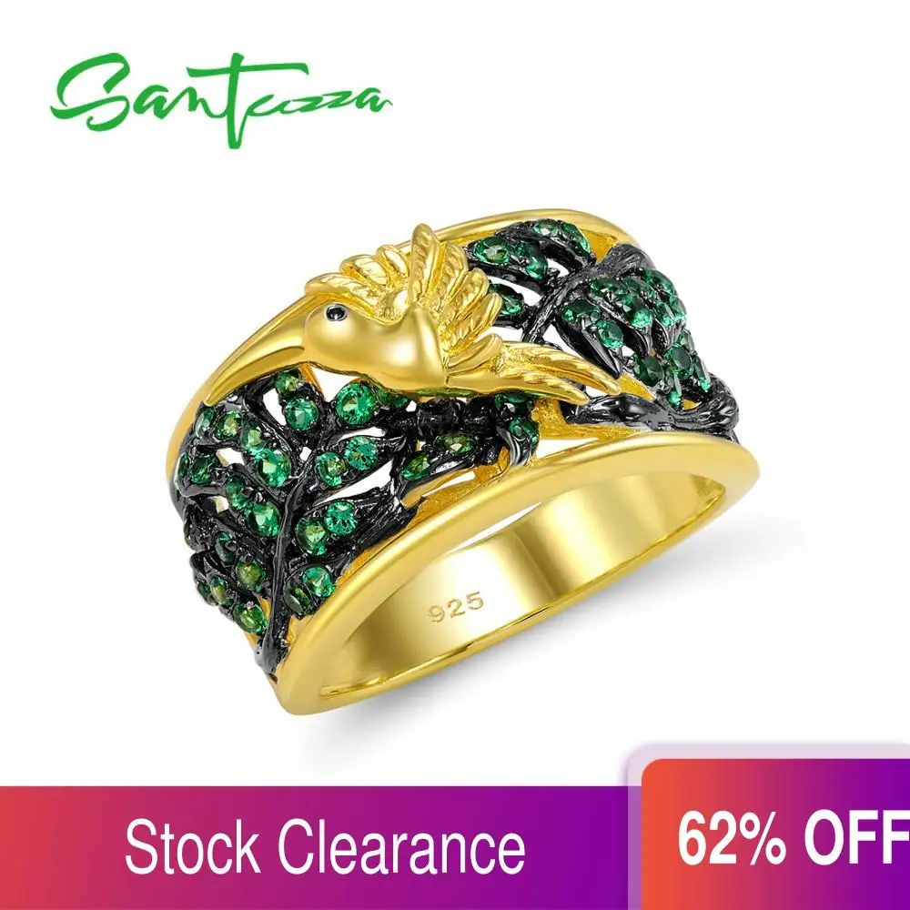 Rainmarch 925 Серебряные кольца для женщин Золотой Цвет сверкающий зеленый шпинель