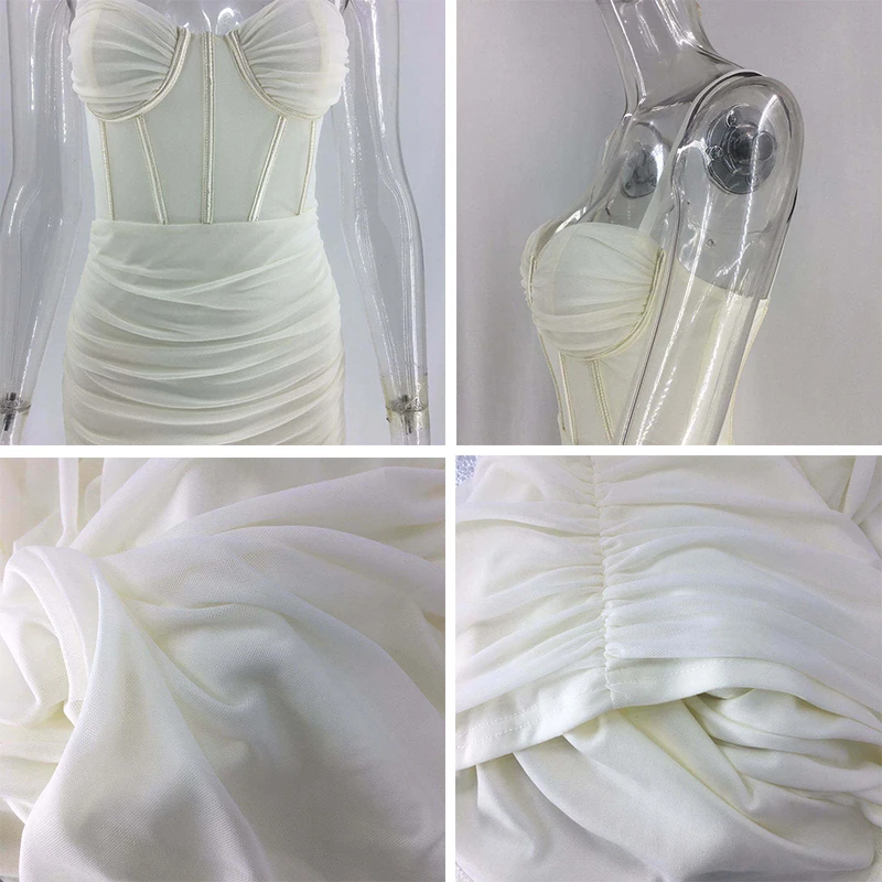 

Mesh Folds Spaghetti Strap Bandage Sexy Dress Women Mini Night Club Party Dress Ladies Backless Bodycon Summer Dress
