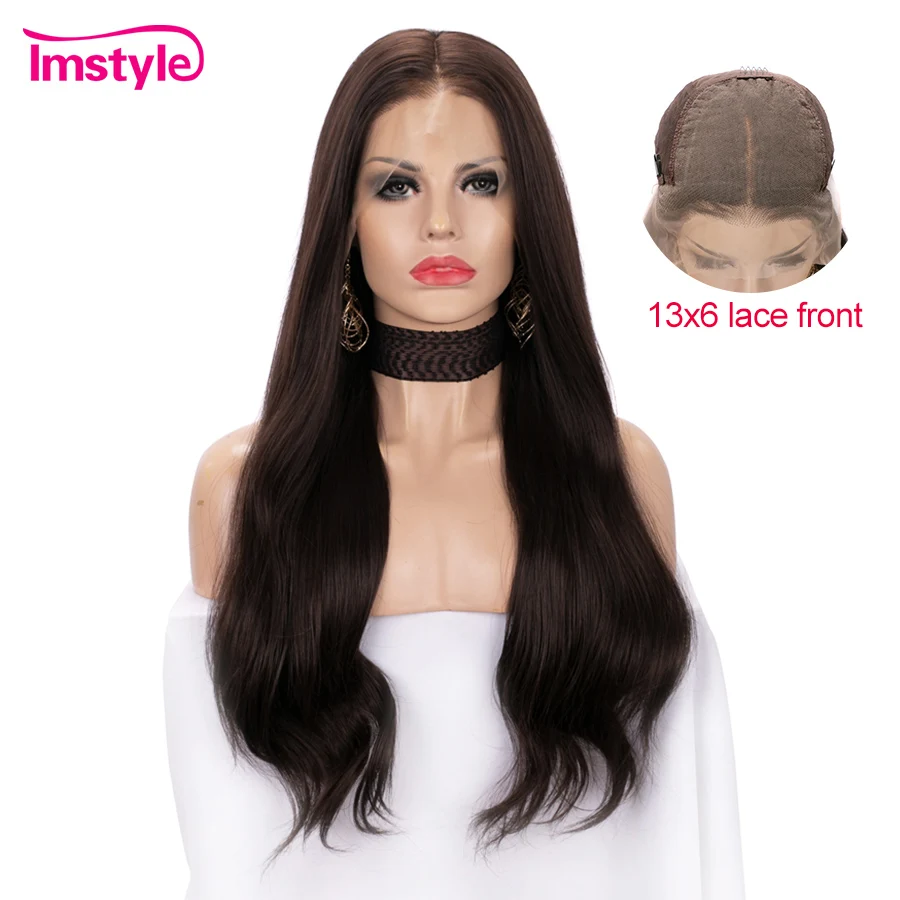 Imstyle 13x6 Синтетические волосы на кружеве парики коричневые Длинные парик для Для