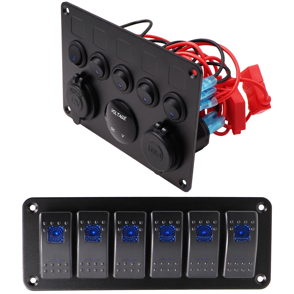 Панель переключателей для лодок 12 В розетка синий светодиодный вольтметр