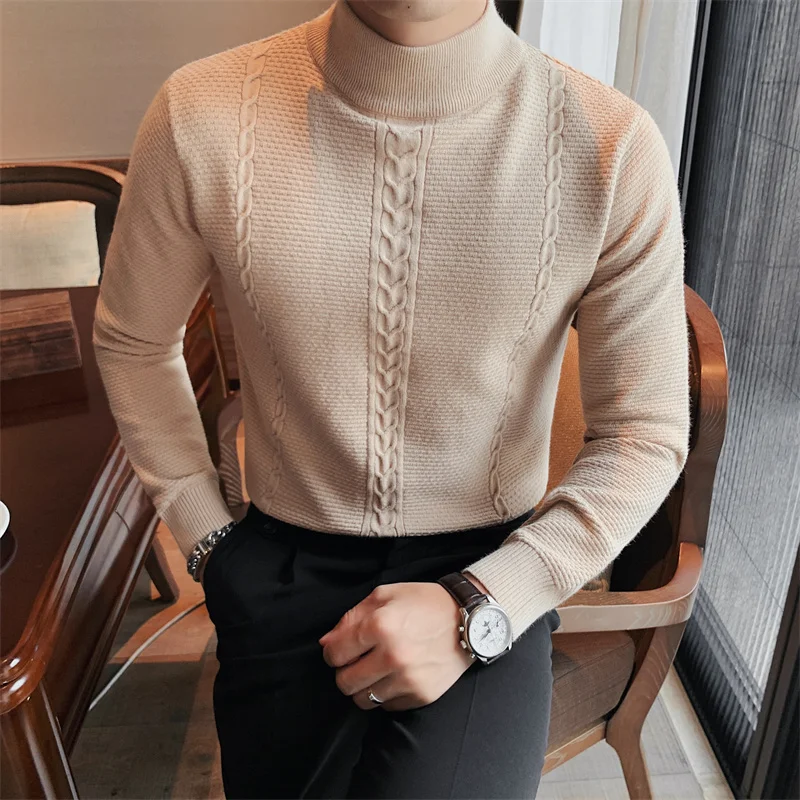 2021 British Style Autumn Solid Pullover Turtleneck Men Clothing Turtle Neck Coats High Collar Knitted Sweater Man Clothes S-3XL