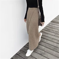 2022 winter fashion new retro fashion side fork sexy high waist pencil rib knit long skirt woolen skirt korean fashion clothing