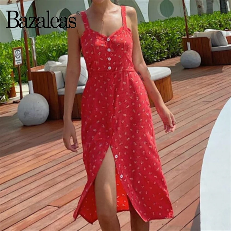 Женское платье-миди с цветочным принтом Bazaleas красное платье во французском стиле