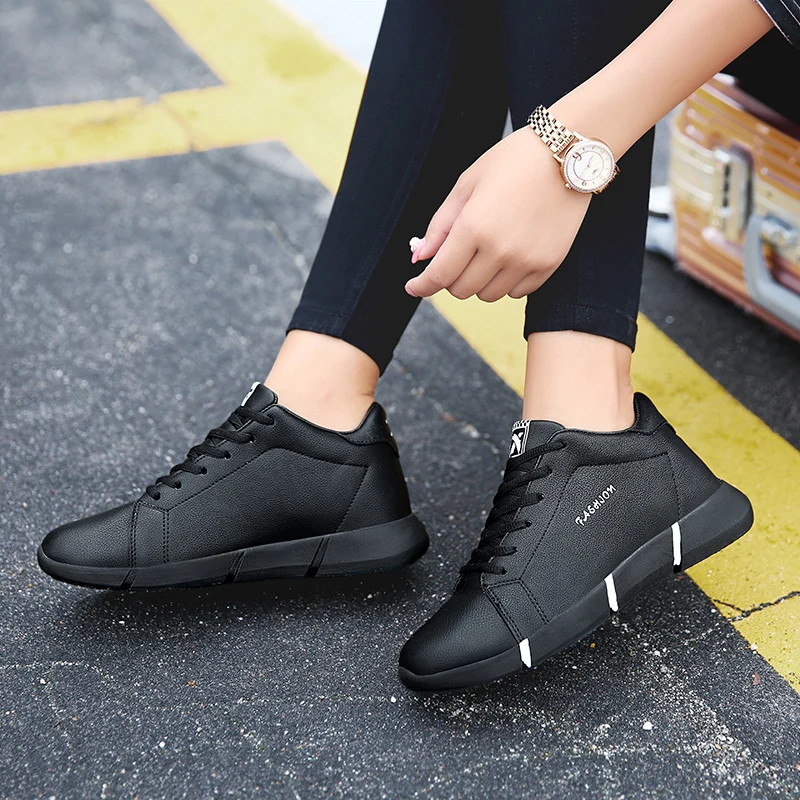 

Soft Leather Fashion Sneakers Women Lace Up Round Toe Women Trainers Hide Heel Ladies Shoes zapatillas mujer XU197
